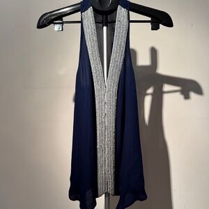 Navy Sleeveless Top with Silver Accents